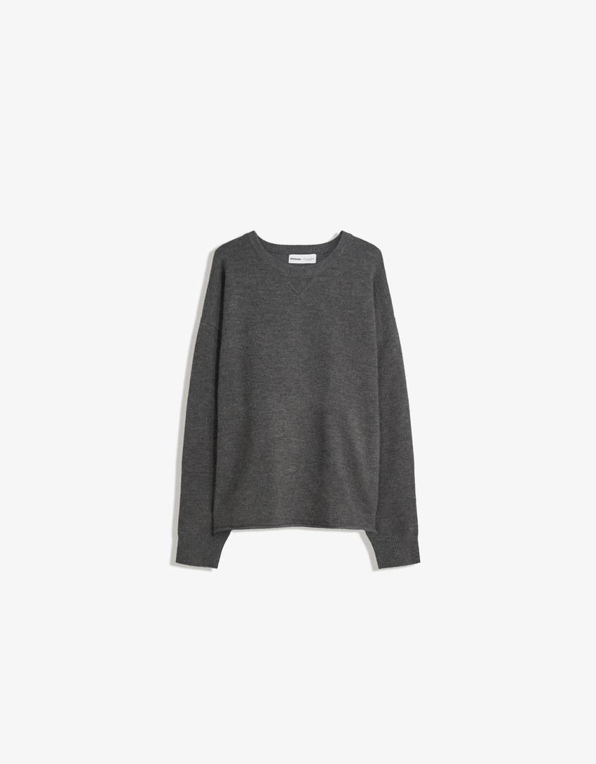 Pull col rond-Gris foncé-0