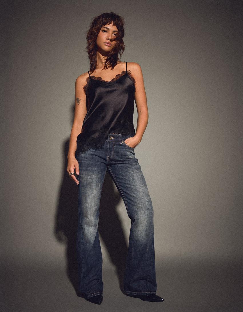 Flared baggy jeans-Gewassen blauw