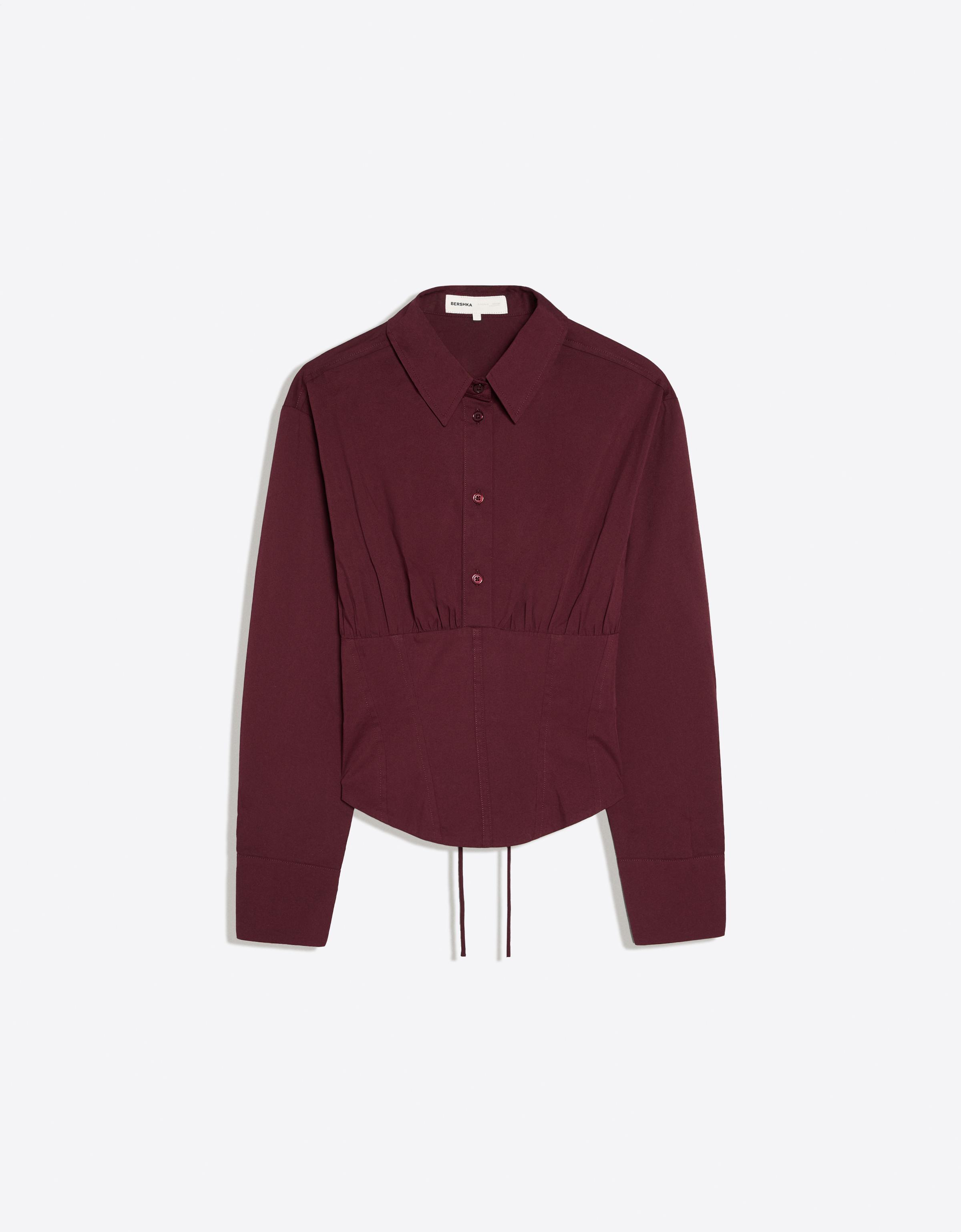 Long sleeve corset-effect shirt — Maroon