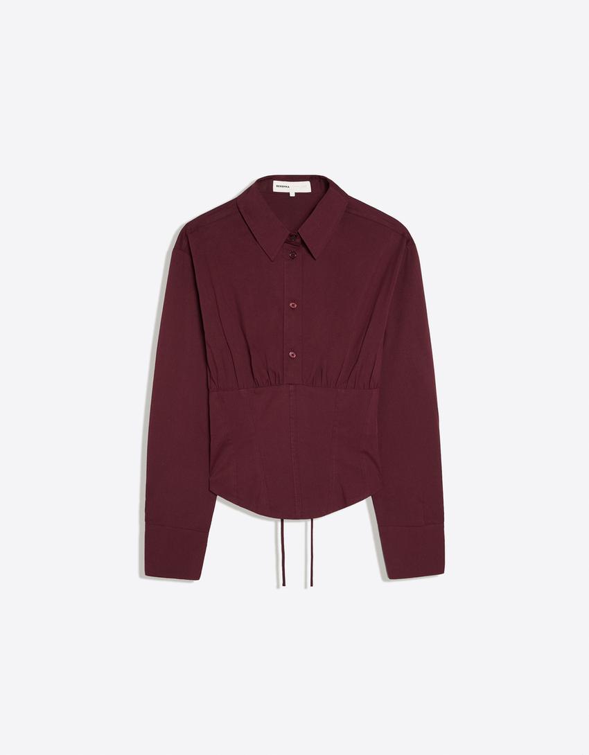 Long sleeve corset-effect shirt-Maroon