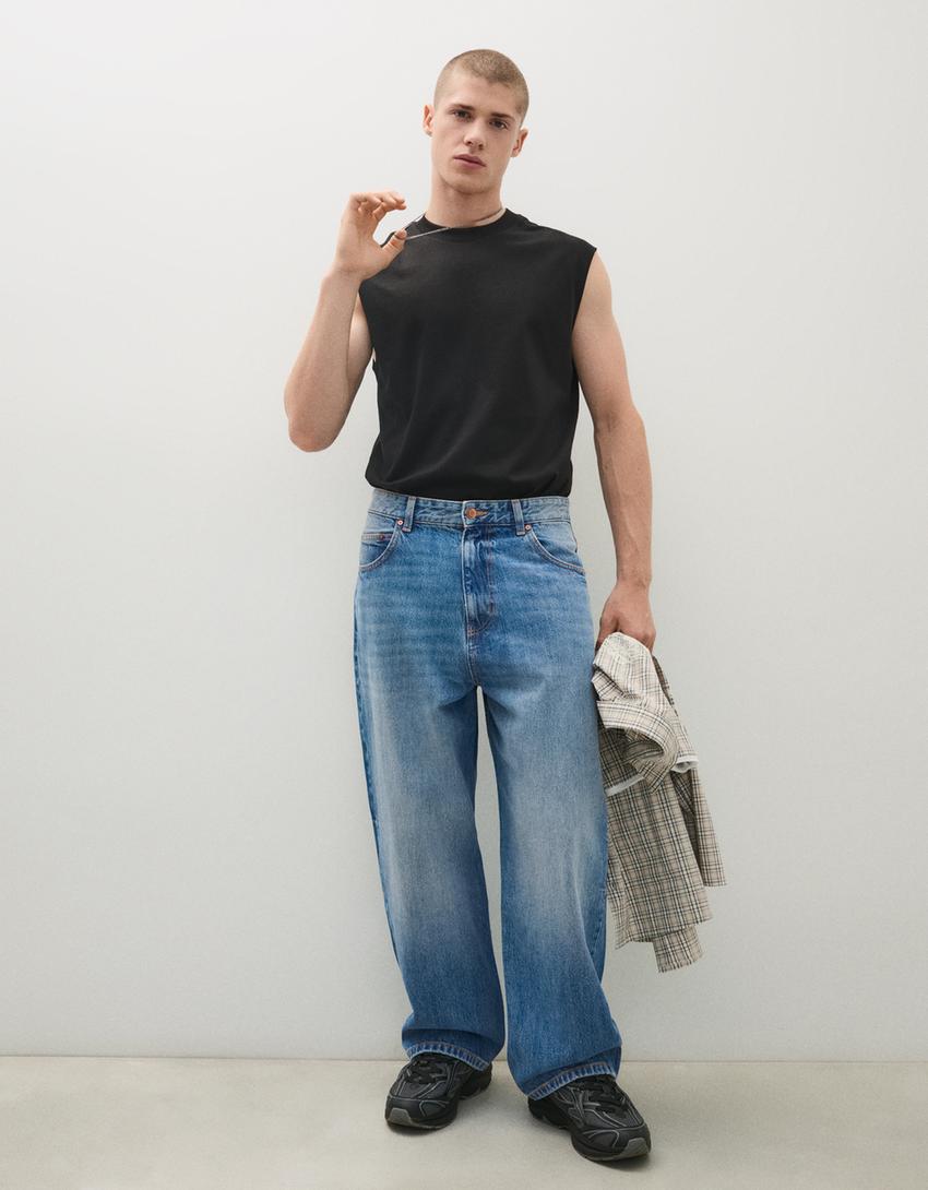 Embroidered neobarrel jeans-Light blue