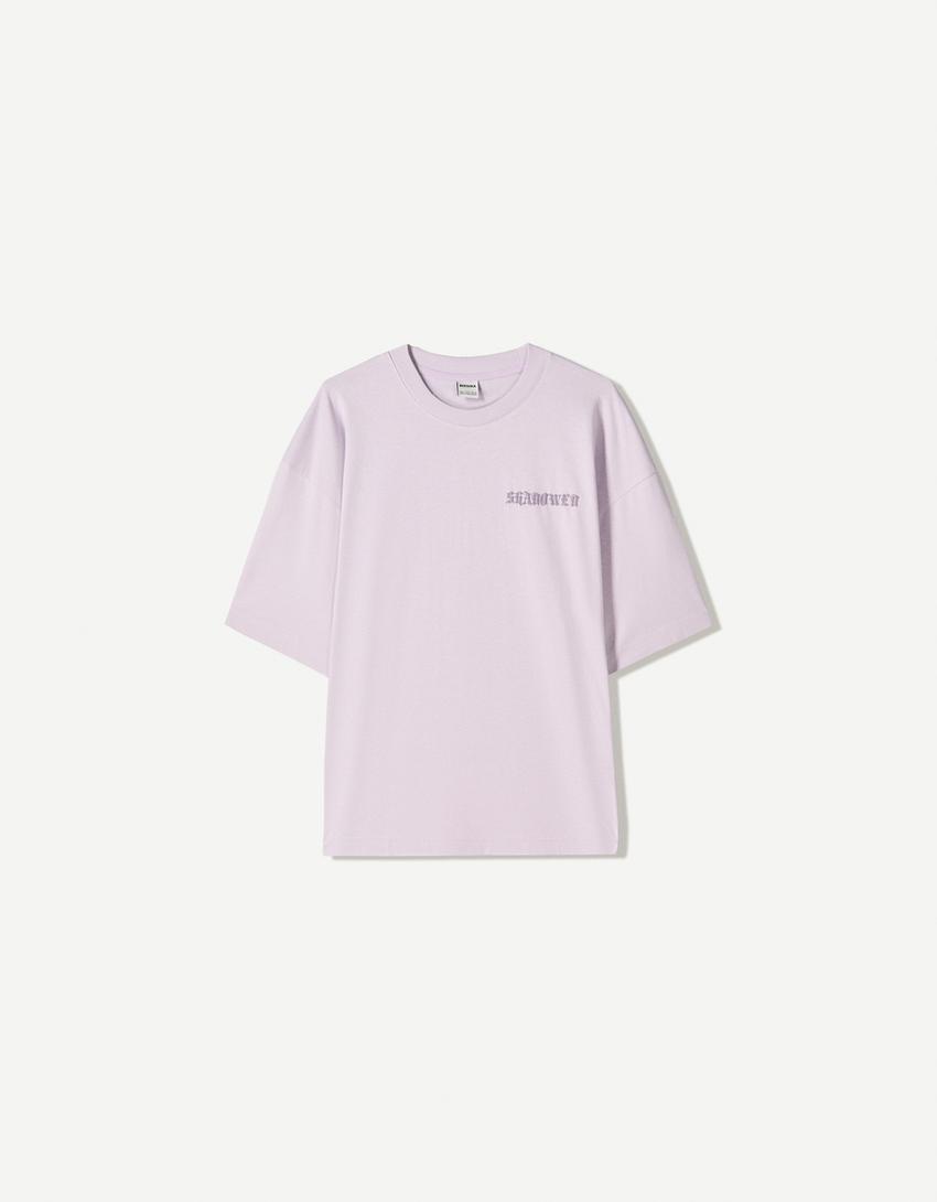 Oversize-T-Shirt mit kurzen Ärmeln und Print-Violett