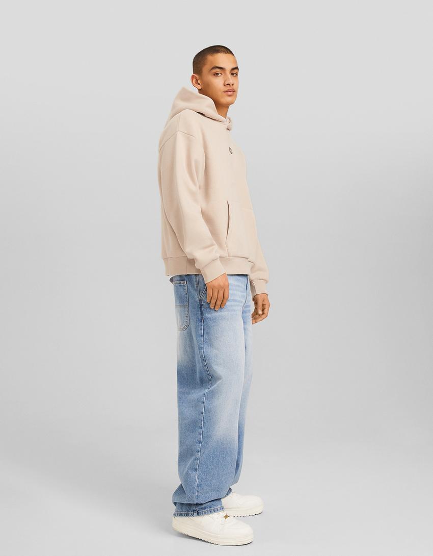Boxy fit print hoodie-Camel