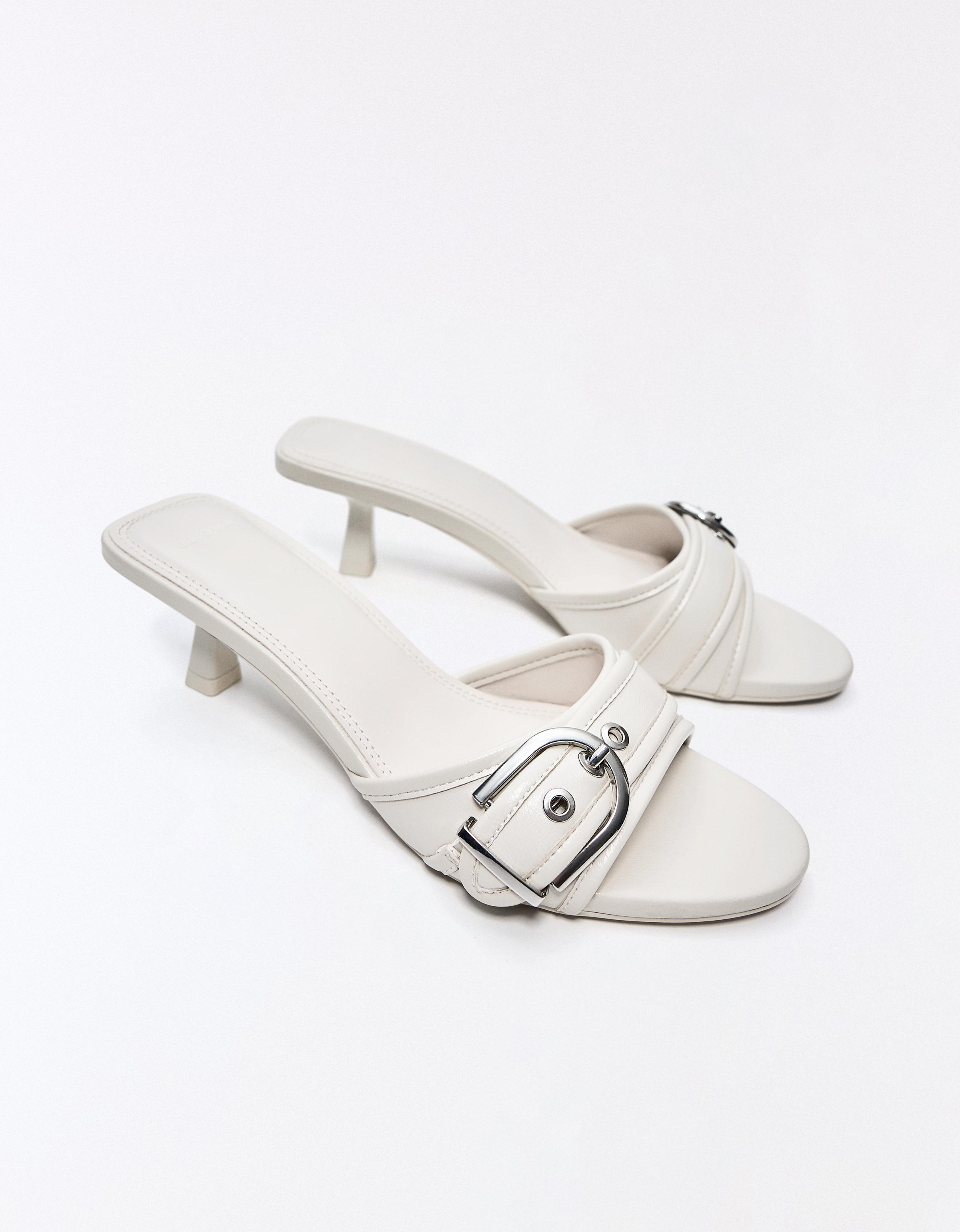 Buckled heeled mules — WHITE