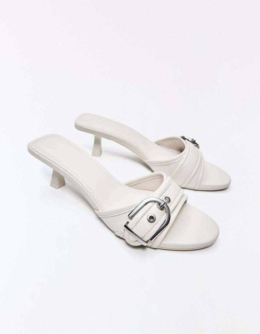 Buckle-detail heeled mules-WHITE