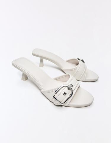 Buckled heeled mules — WHITE 5