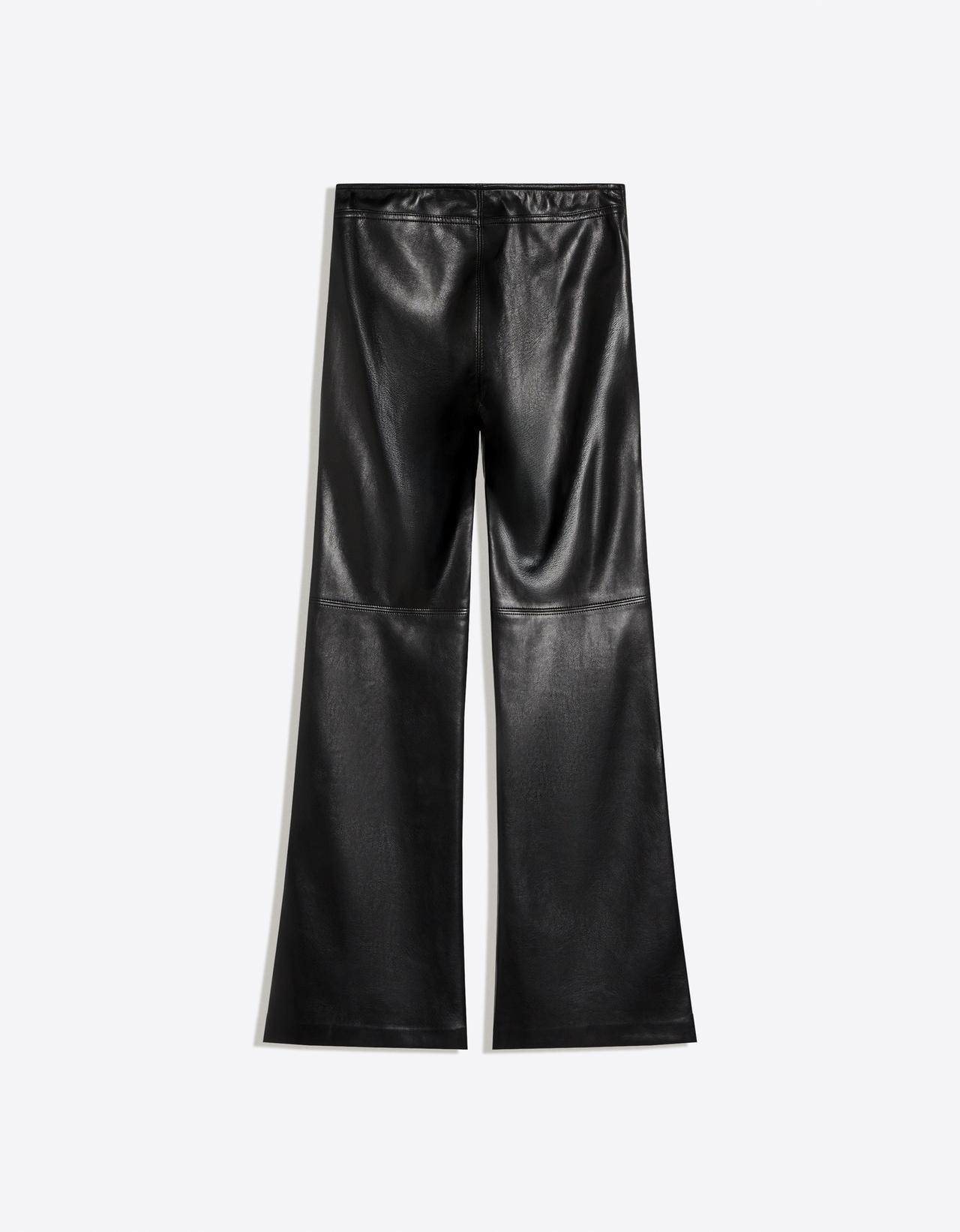 Plain-waist leather-effect slim trousers — Black