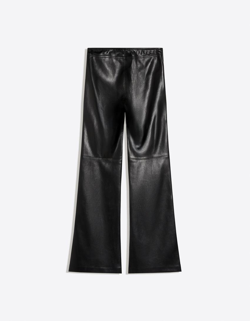 Düz bel suni deri slim fit pantolon-Siyah