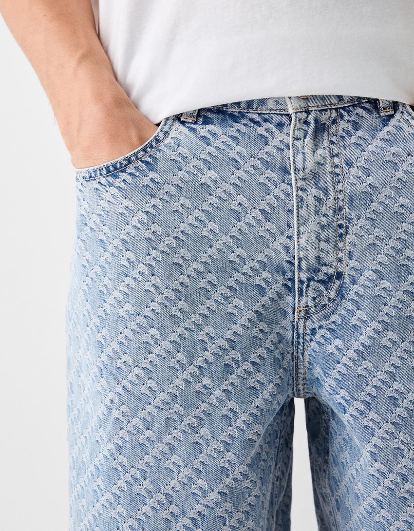 Bermuda baggy jacquard-Bleu lavé-5