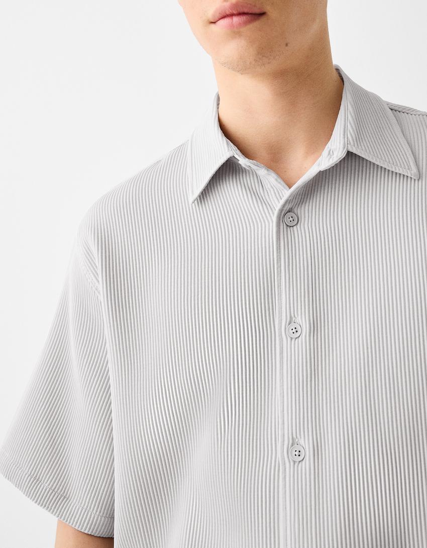 قميص بليسيه بأكمام قصيرة-رمادي-2