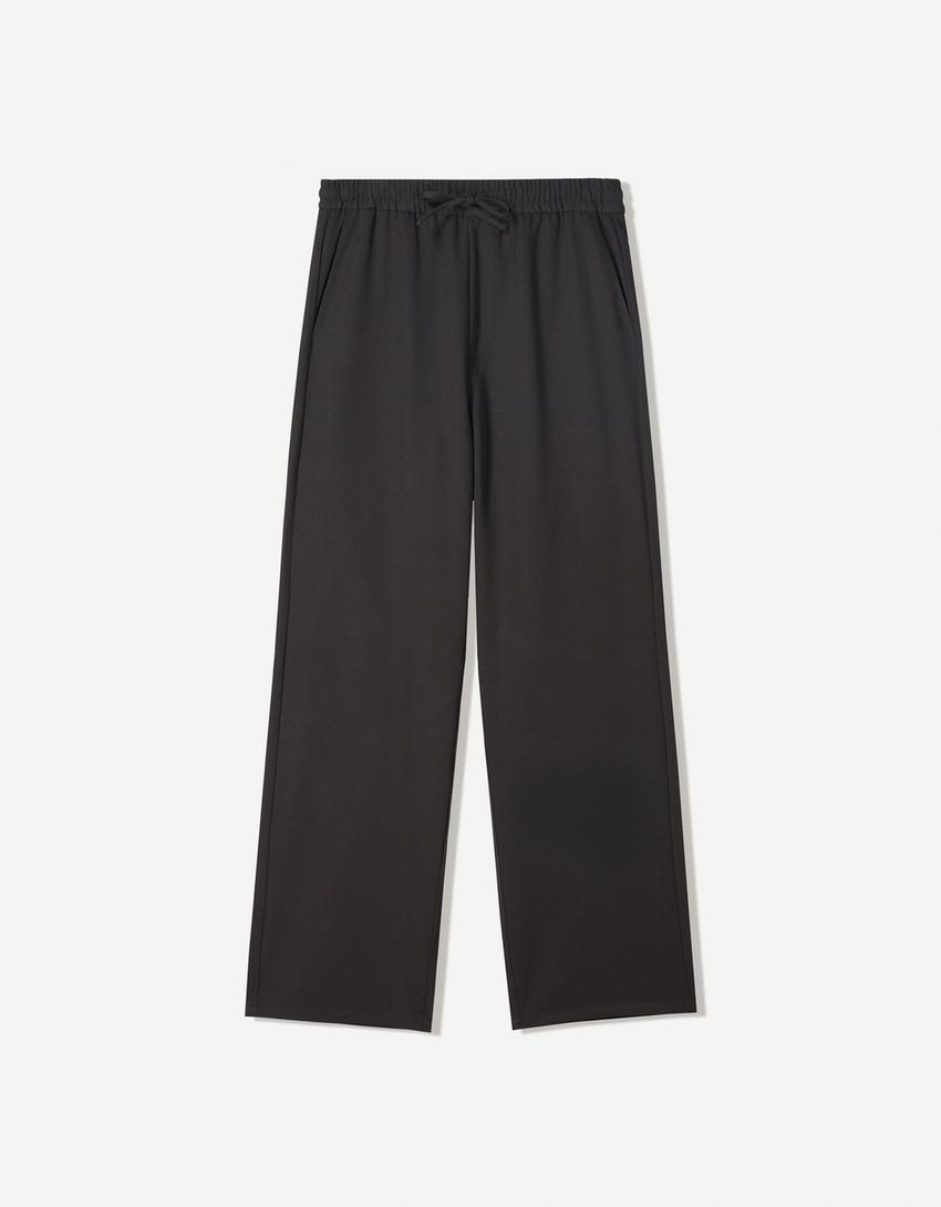 מכנסי טרנינג מחויטים Straight fit-שחור-3