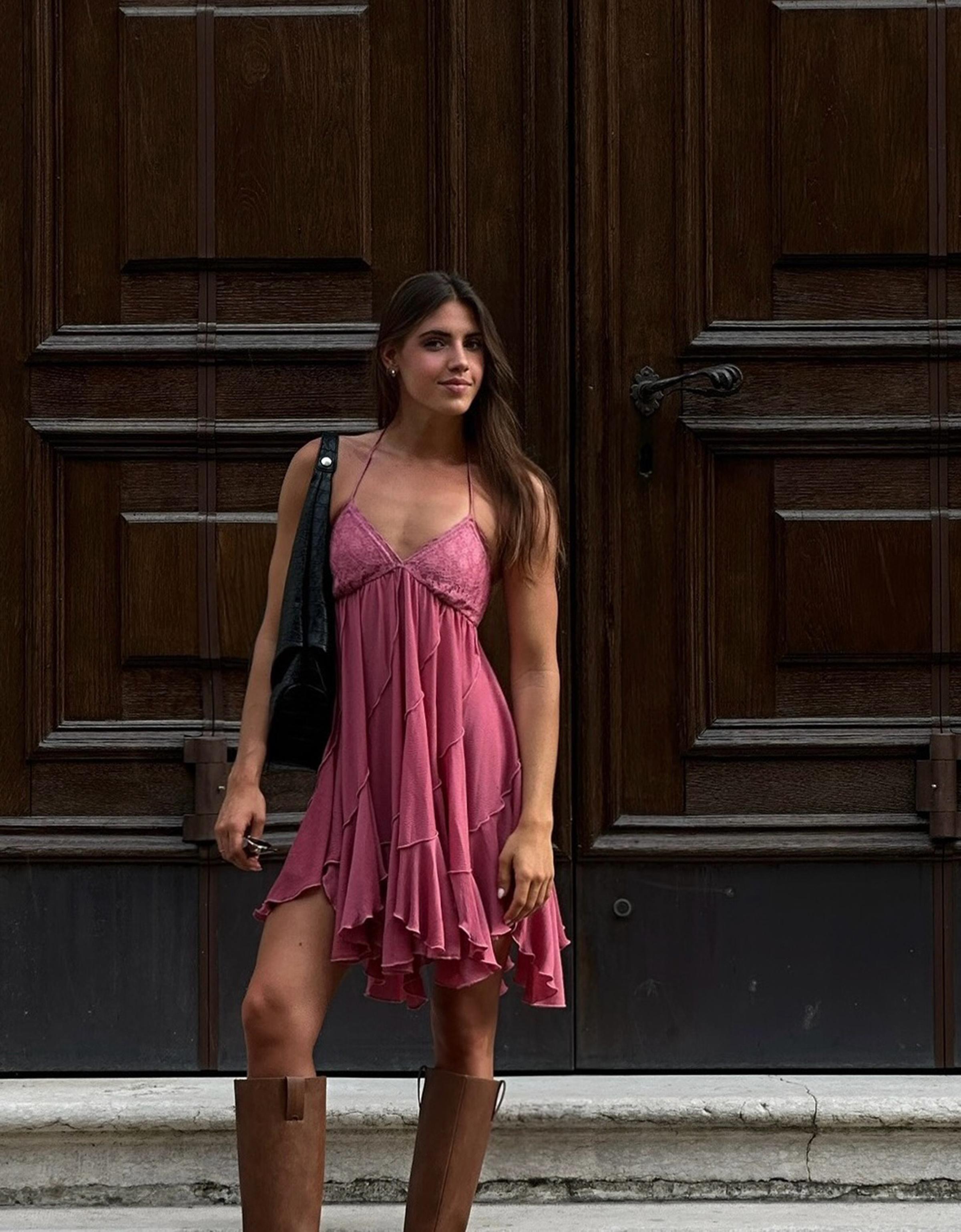 Bershka Mini-Kleid Mit Volants Damen L Rosa