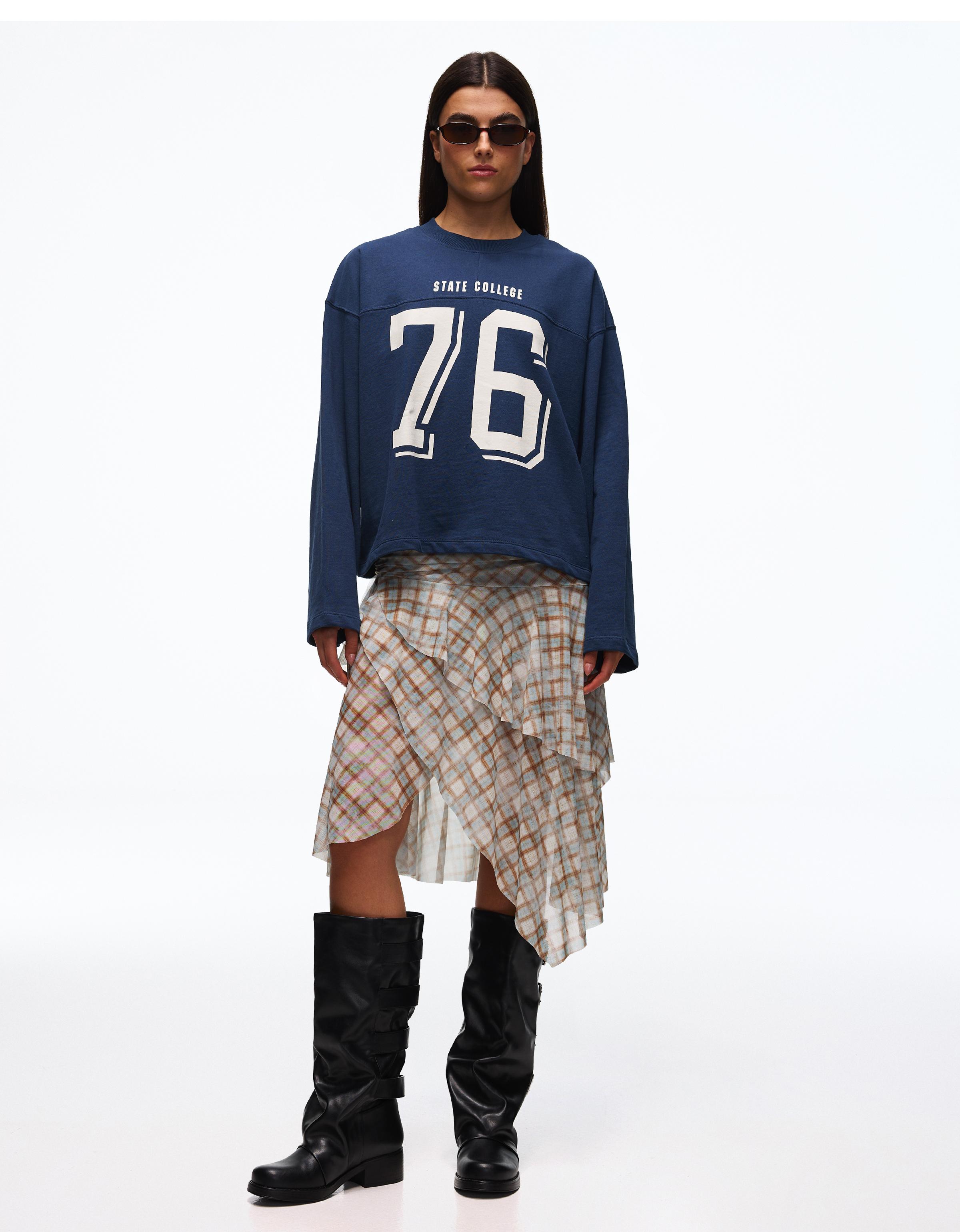 Printed round neck sweatshirt — Navy