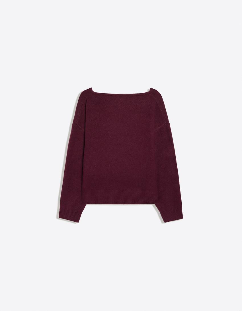 Maglia scollo a V oversize in tessuto morbido-Bordeaux