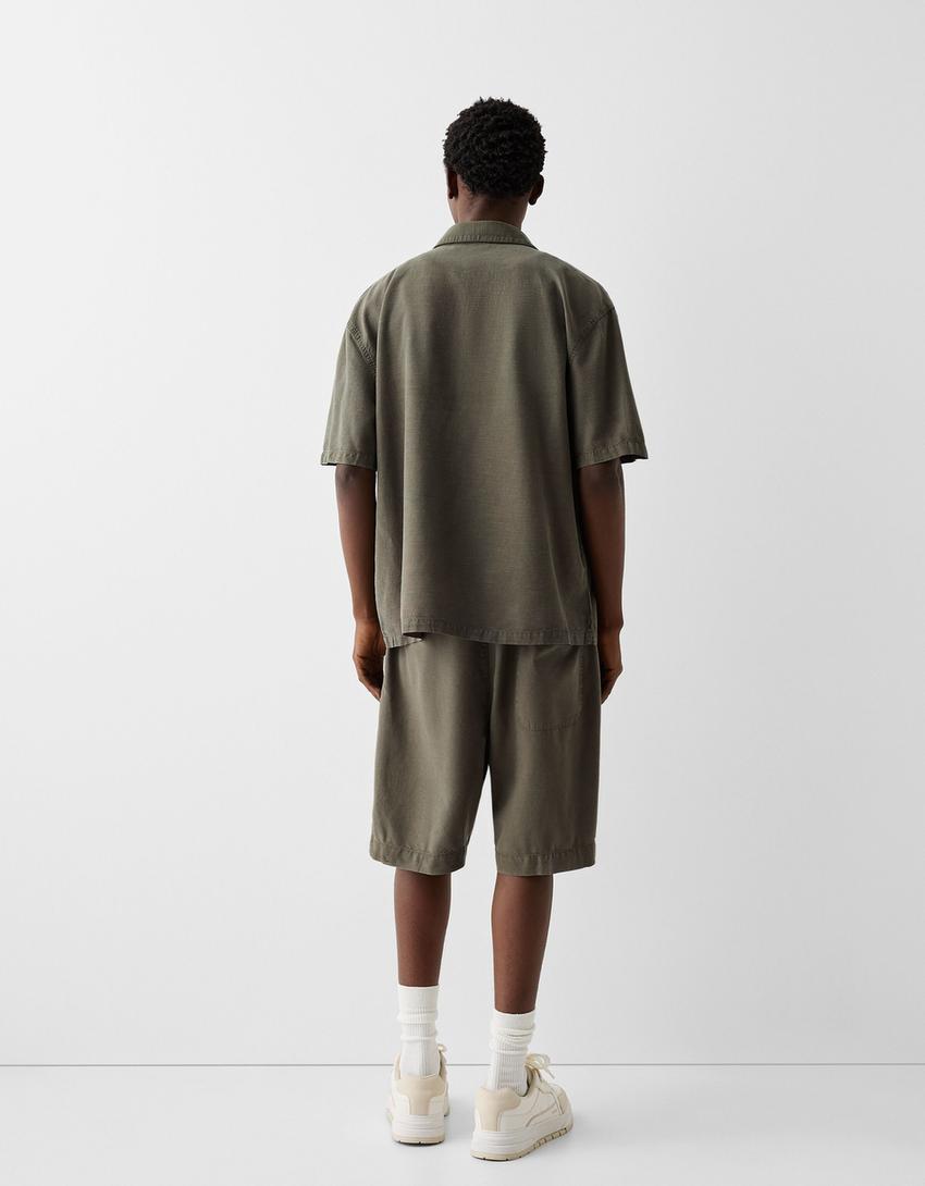 Chemise manches courtes garment dyed-Kaki-1