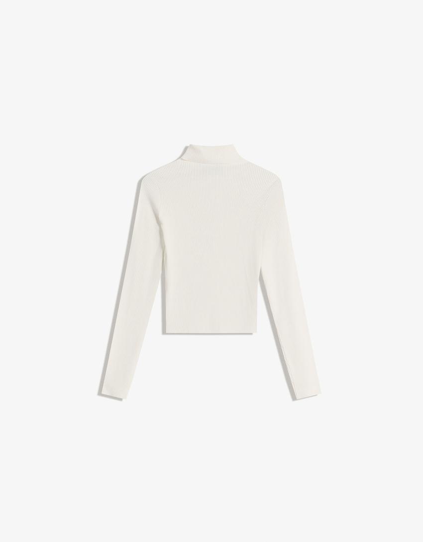 Raised neck ribbed jumper-White-1