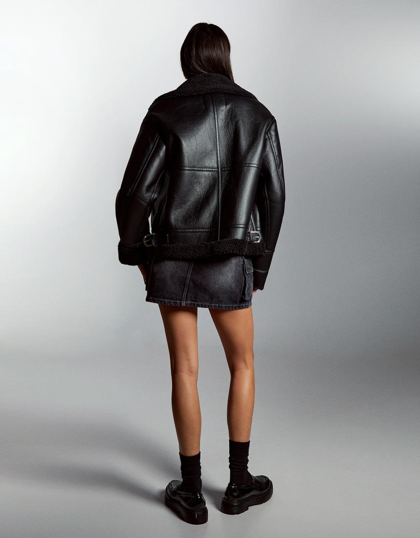 Blusão biker dupla face oversize-Preto-1