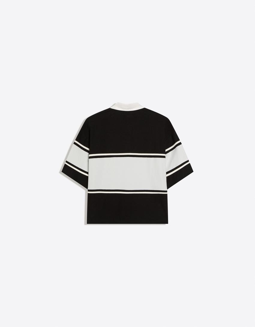 Boxy fit kısa kollu polo yaka tişört-Siyah