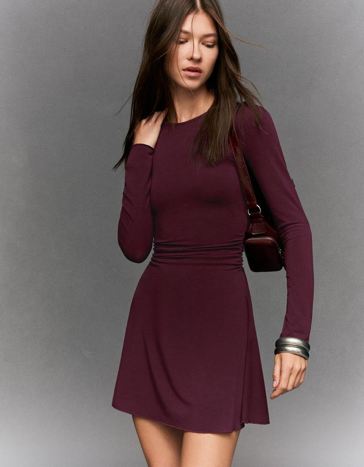 Long sleeve ruched mini dress