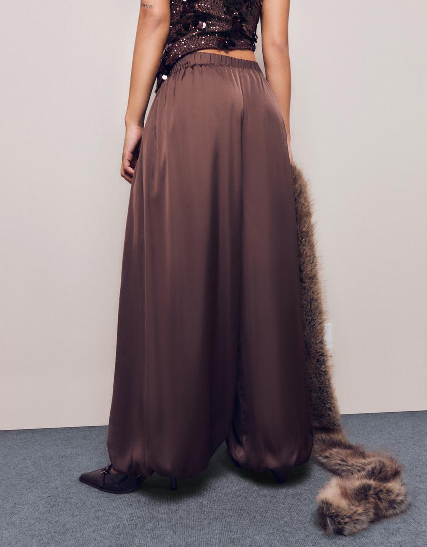 Sateen sarouel trousers-Brown