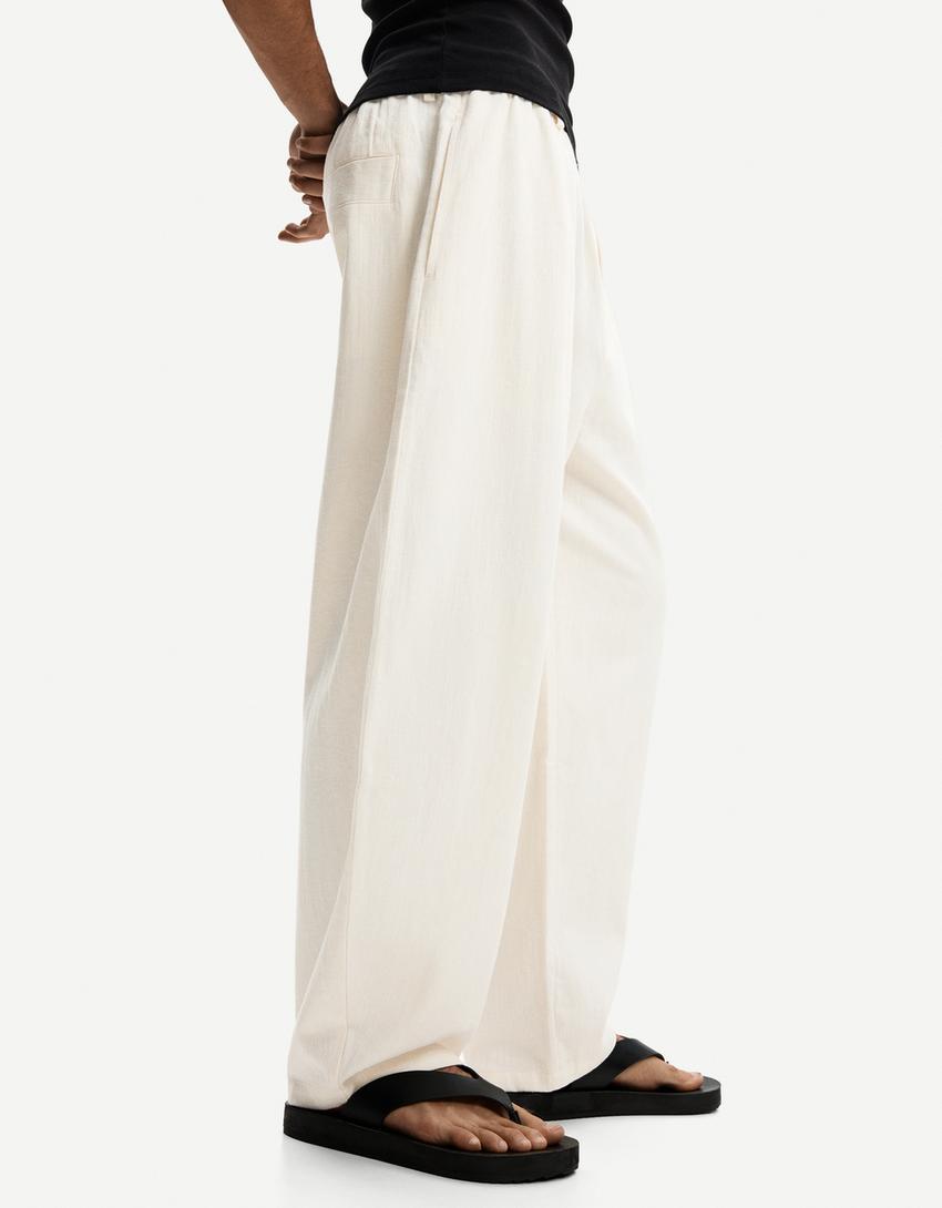 Linen blend tailored baggy pants