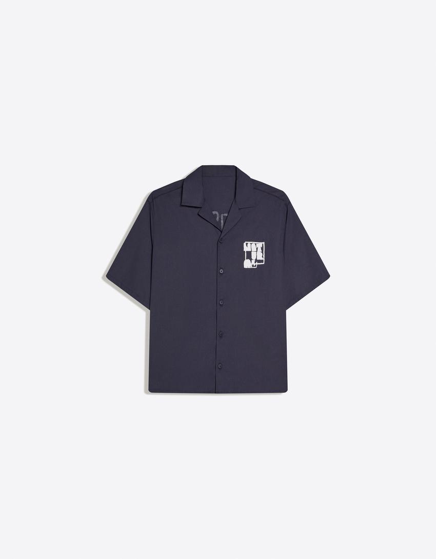 Boxy print short sleeve shirt-Navy