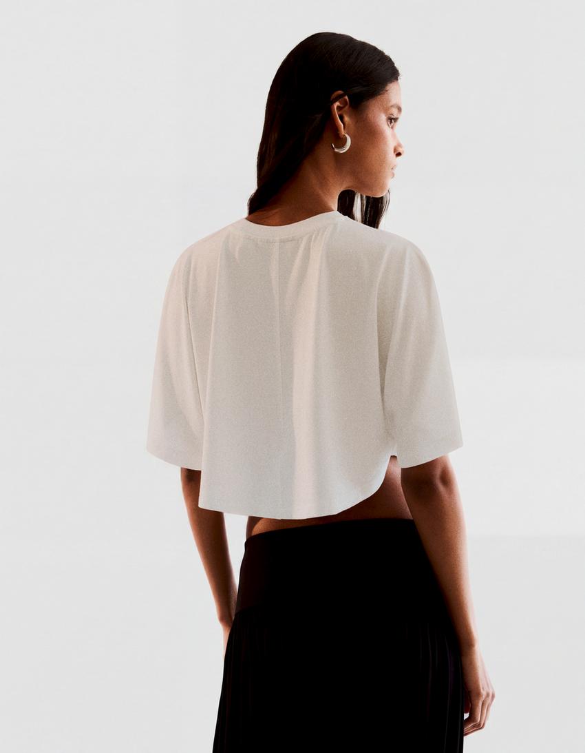 T-shirt oversize efeito capa-Branco