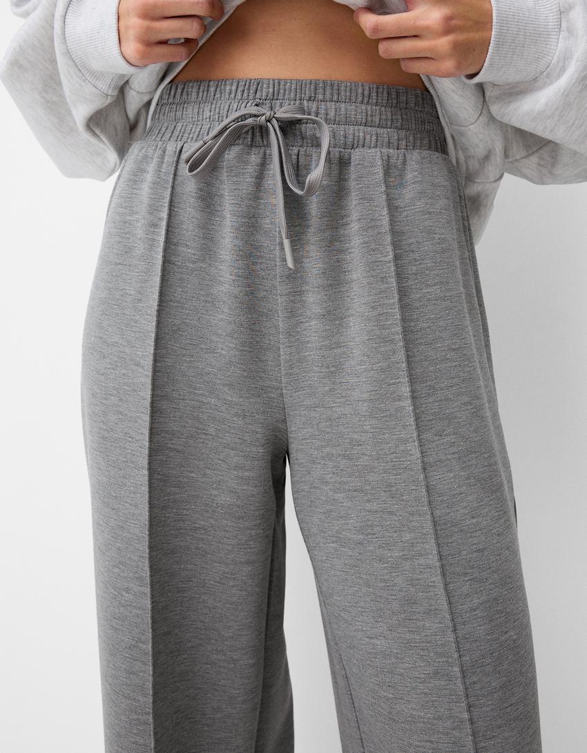 Pantalon wide leg soft-Gris foncé-4