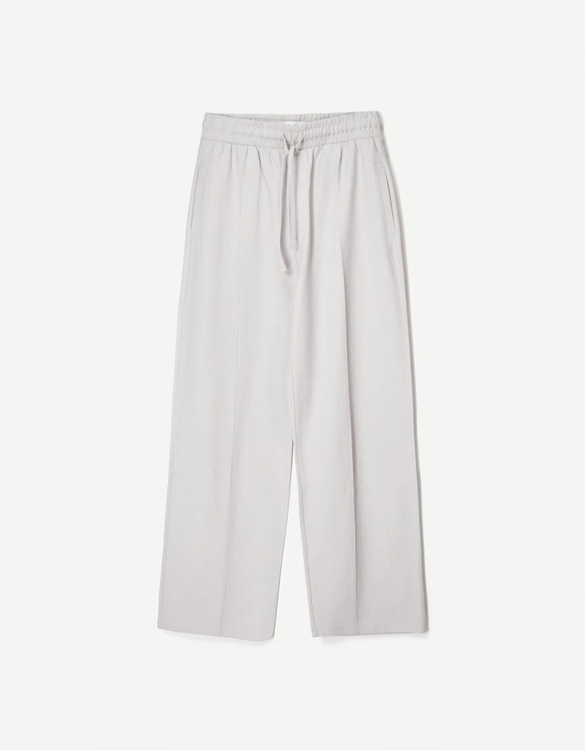 Textured wide-leg trousers-Grey