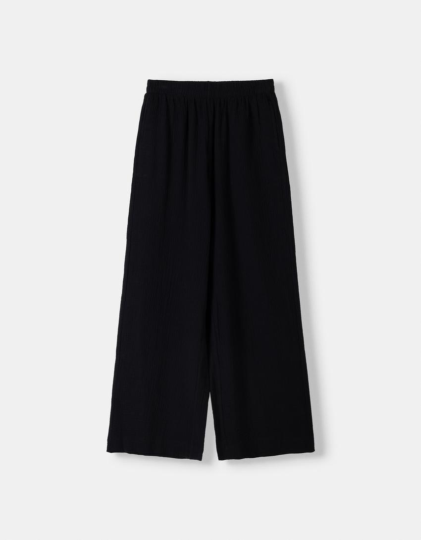Double fabric chiffon trousers-Black-5