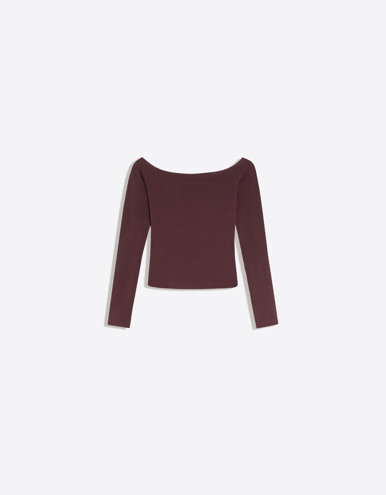 Bardot neck long-sleeve T-shirt — Burgundy