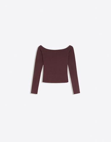 Bardot neck long-sleeve T-shirt — Burgundy 5