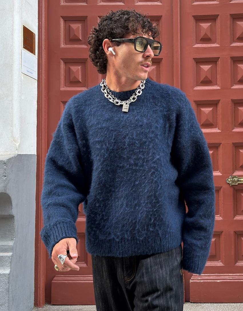 Pullover mit Kunstfell-Marinenblau