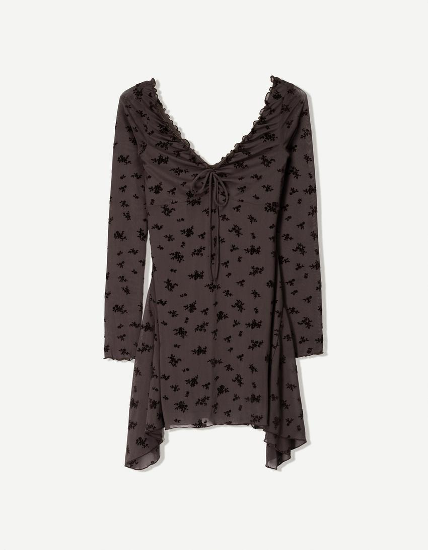 Mini-robe manches longues imprimé-Marron-3