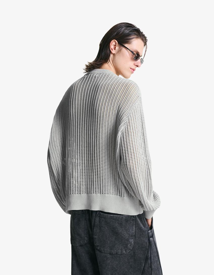 Faded-effect mesh sweater-Grey-0