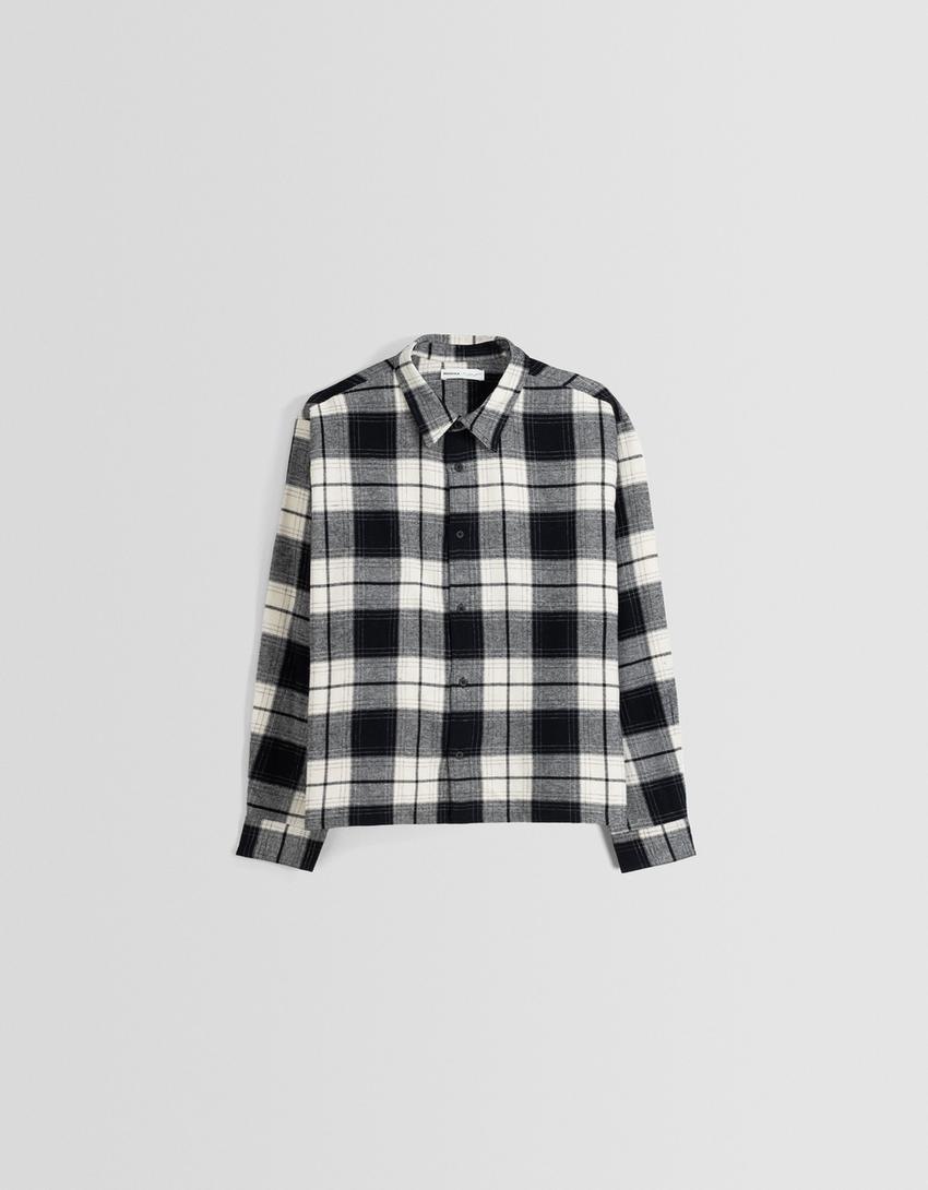 Camisa manga comprida cropped quadrados-Preto-5