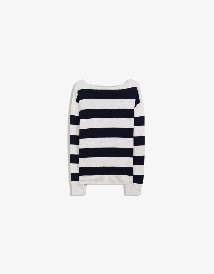 Pull col bateau imprimé-Bleu