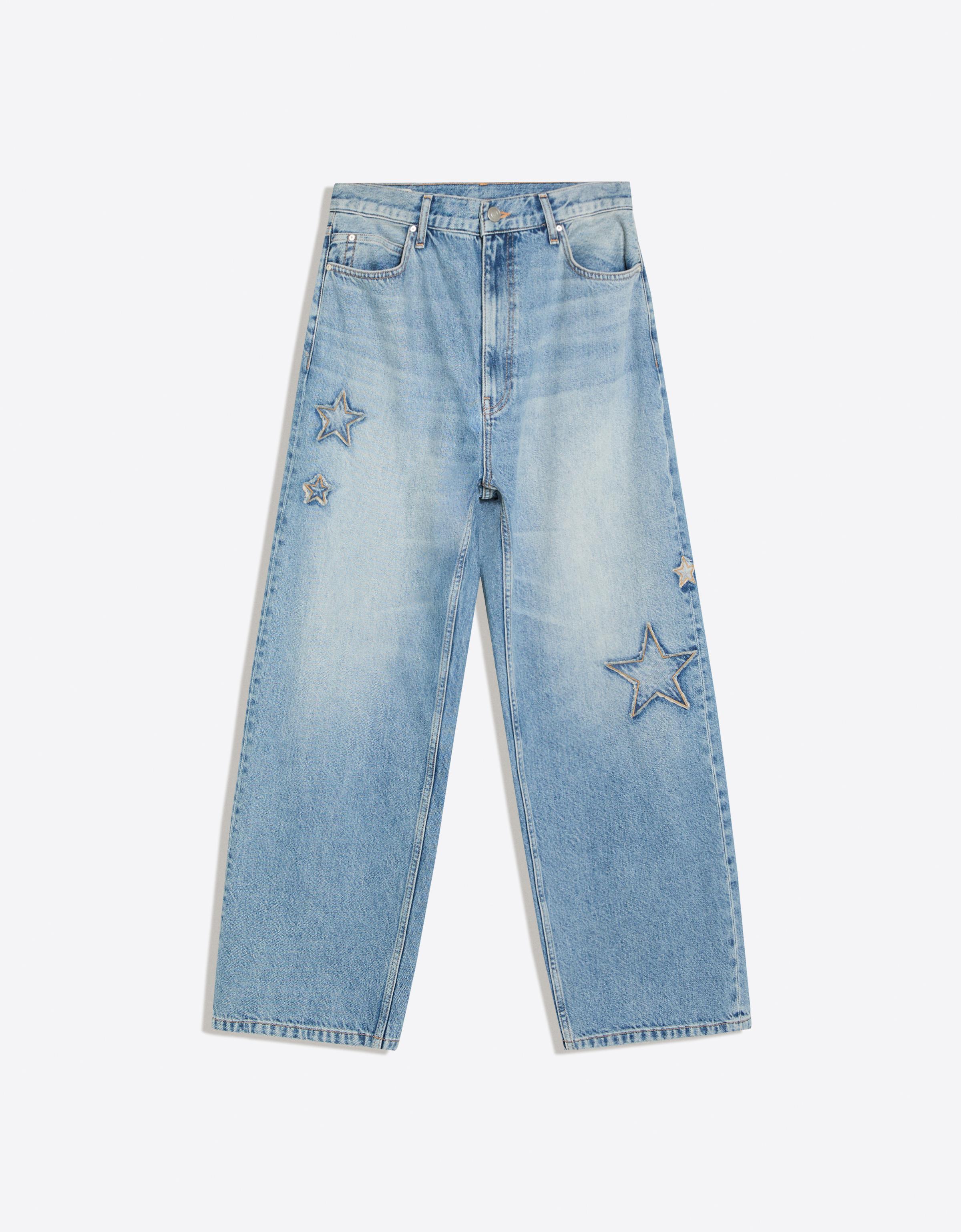 Baggy jeans with star patches — Light blue
