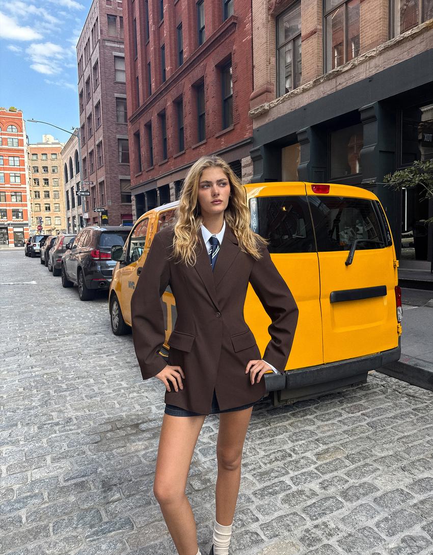 Blazer bouton latéral-Marron
