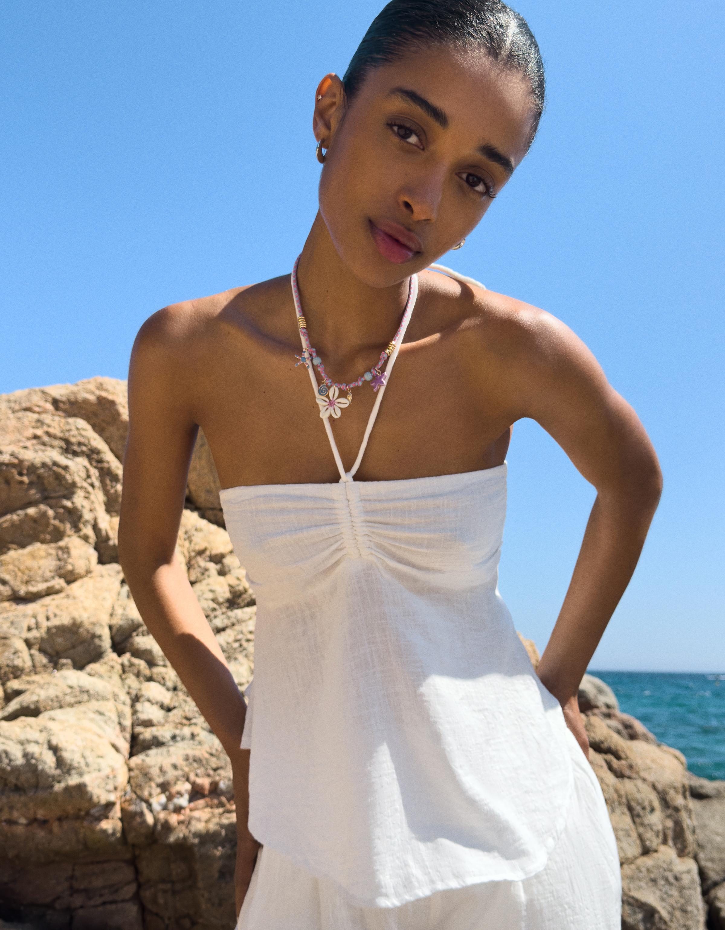Bershka Rustikales Bandeau-Top Damen S Weiss