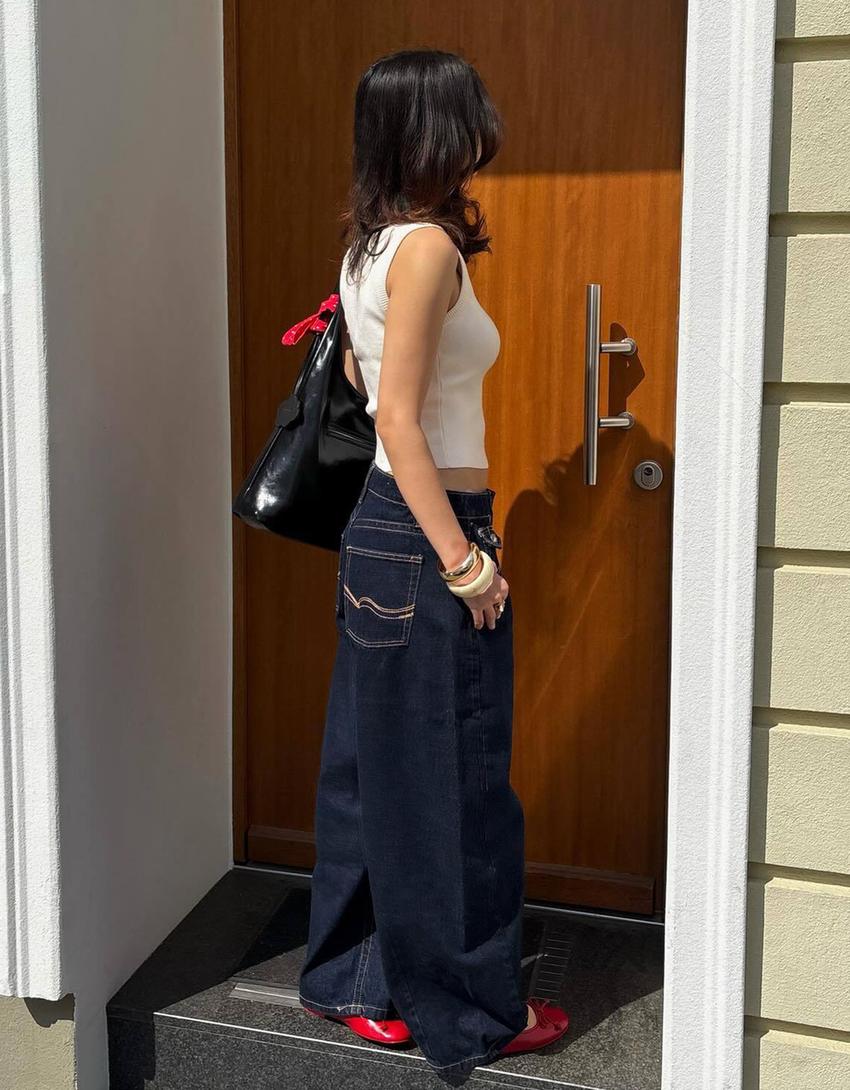 Slouchy düşük bel jean-Denizci mavisi