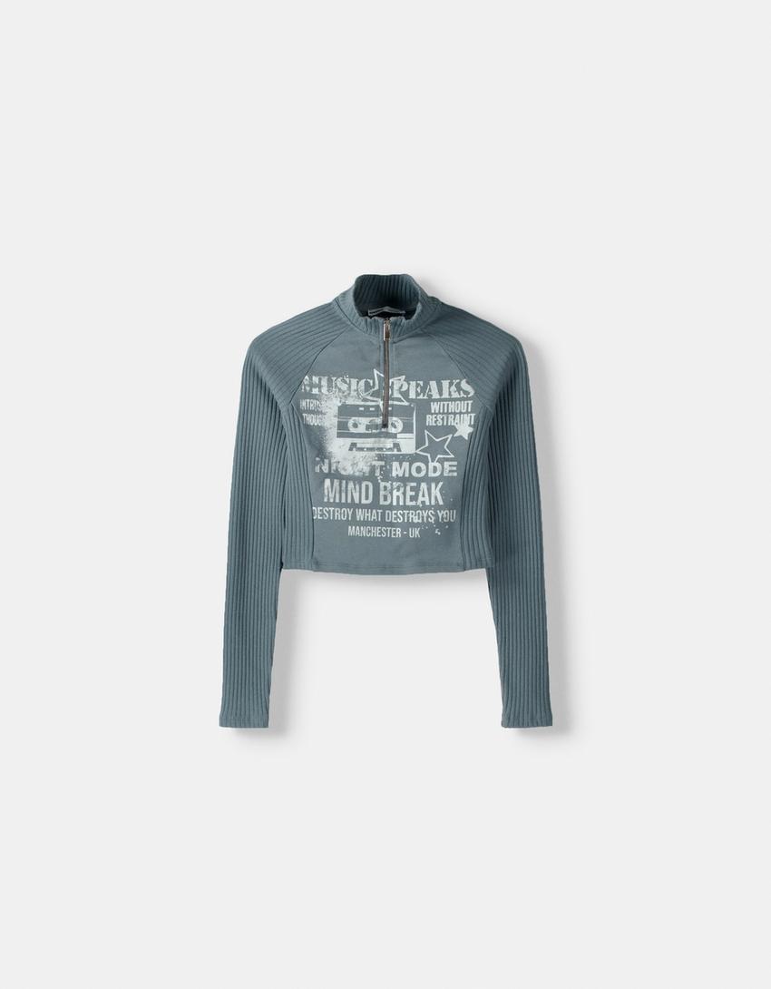 سويتر بسحّاب وتفصيل طبعة وقطيفة-أزرق-4