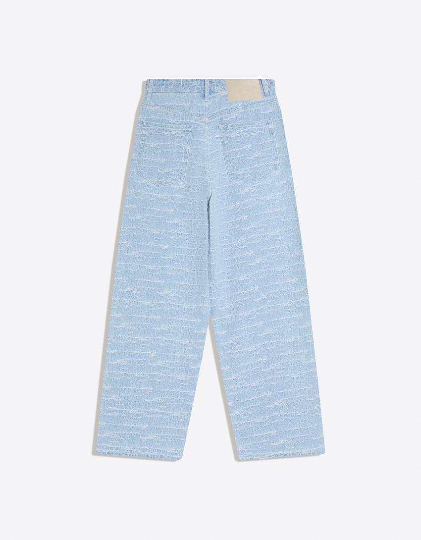 Textured super baggy jeans-Light blue