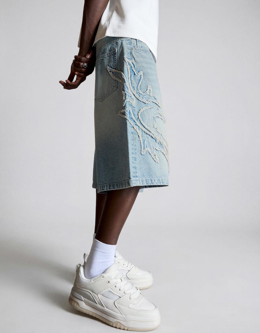 Bermuda baggy fit patch-Azzurro Chiaro