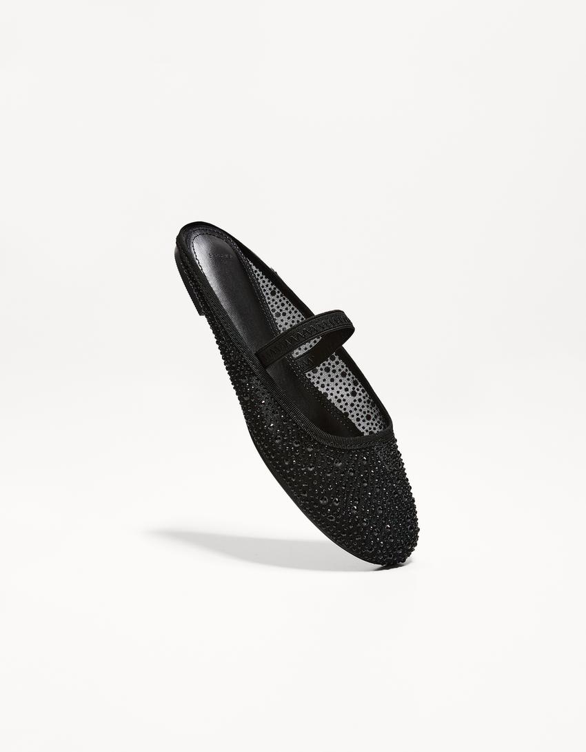 Mesh mule ballet flats-BLACK
