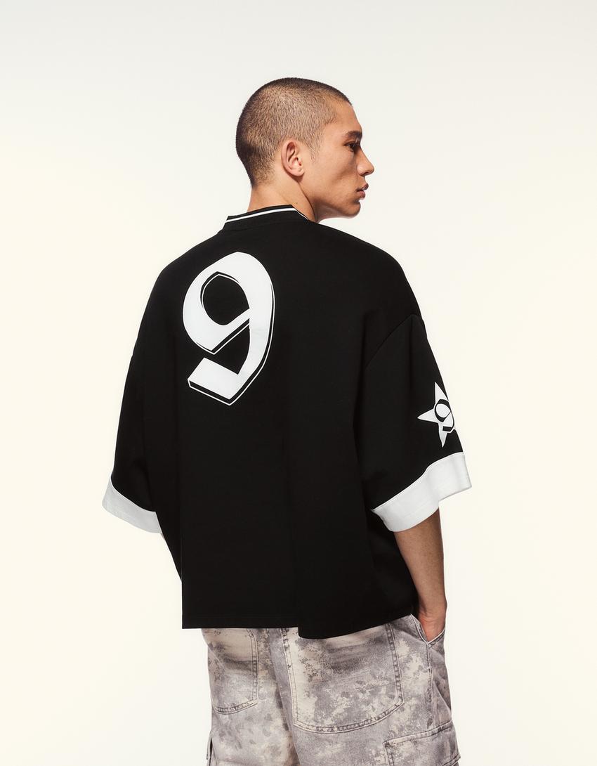 T-shirt met korte mouw en sportprint-Zwart