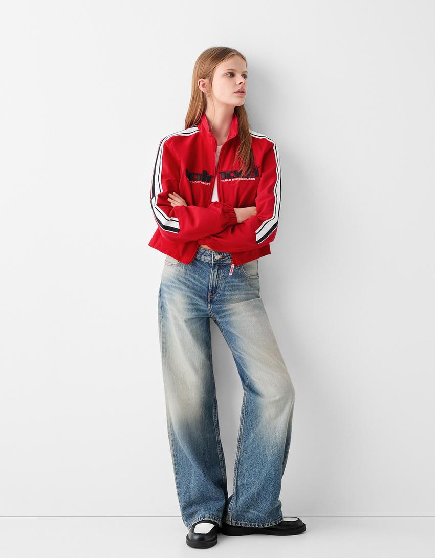 Kolları şeritli naylon ceket-Kırmızı-3