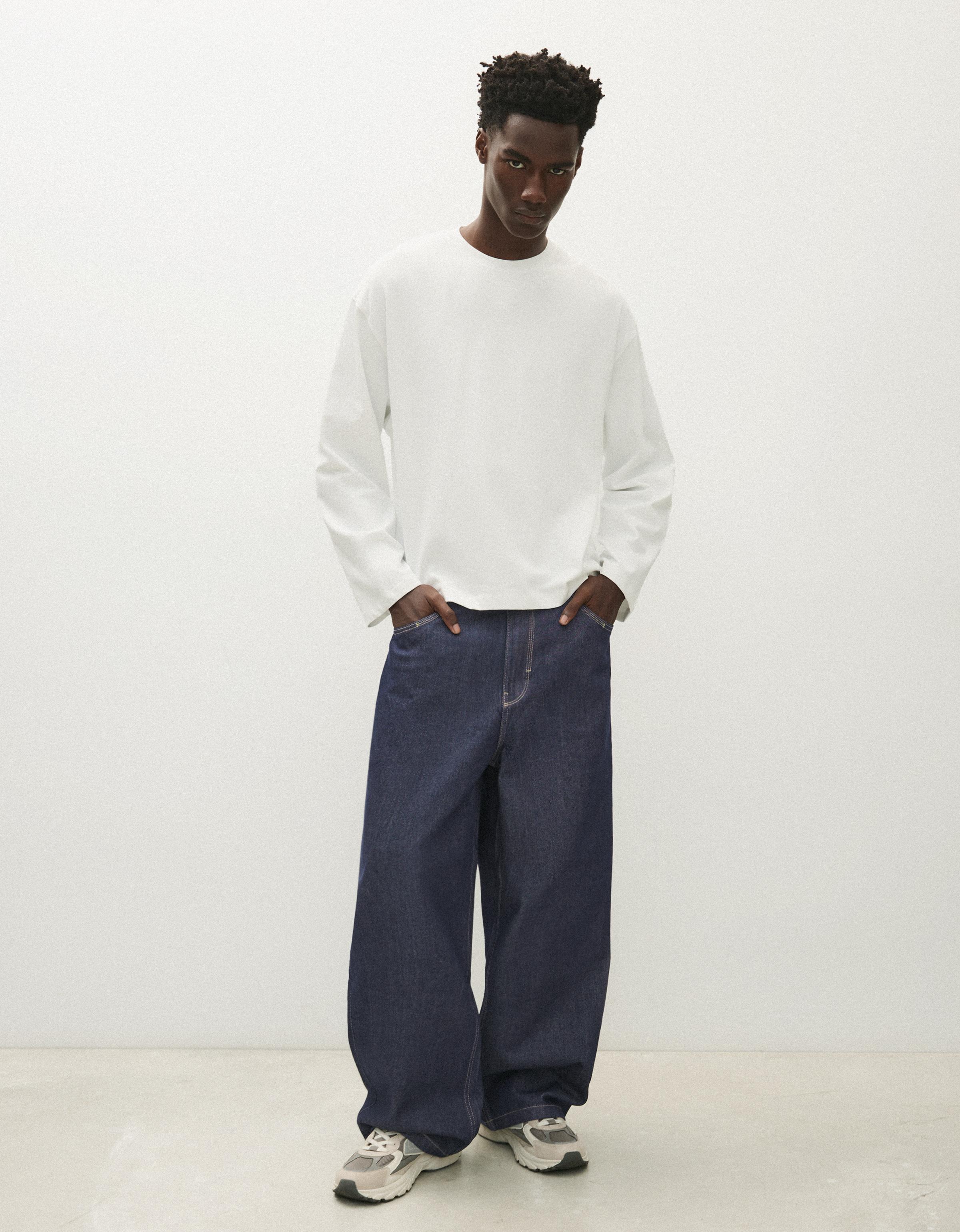 Bershka Jeansy O Kroju Super Baggy Mężczyzna 44 Granatowy