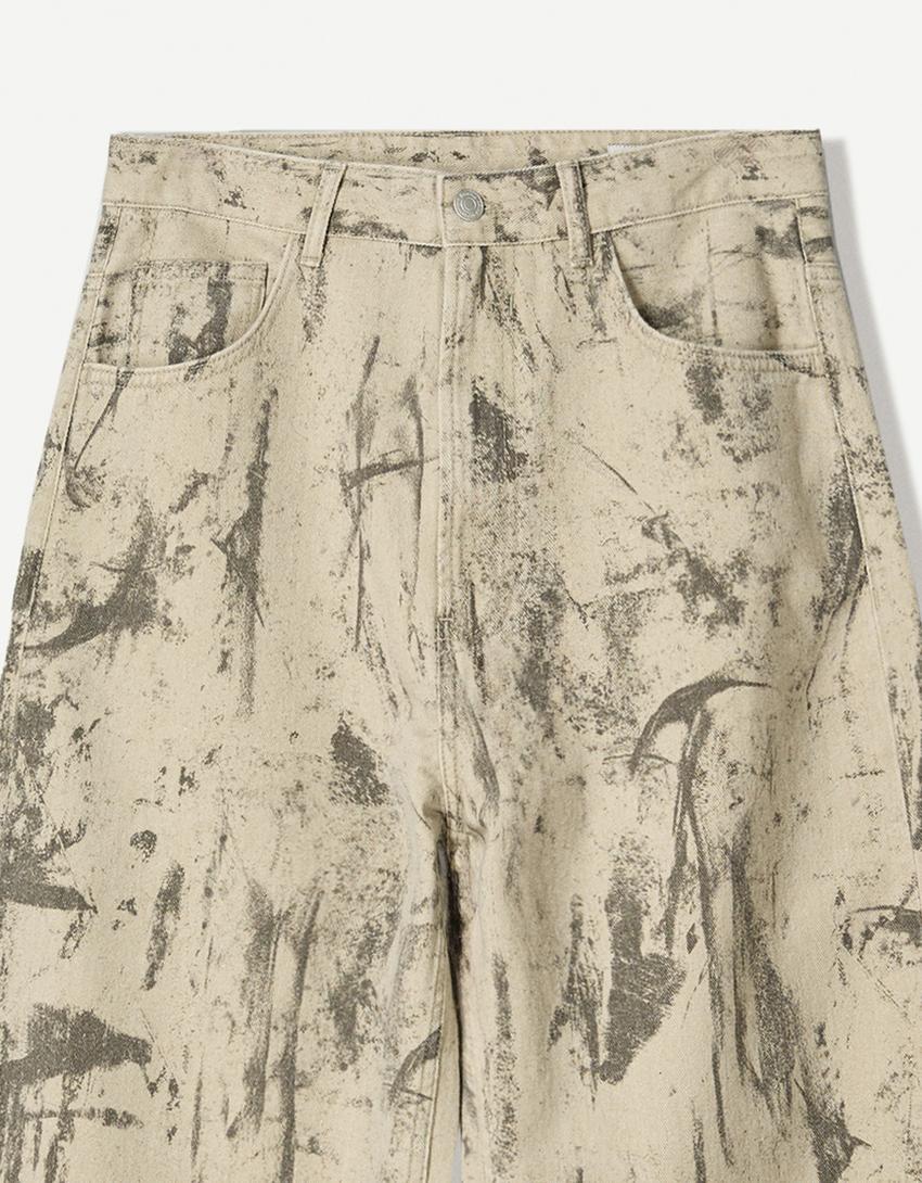 Baggy Jeans mit Print-Grün