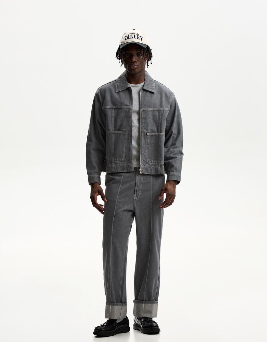 Oversized denim shirt-Grey-3